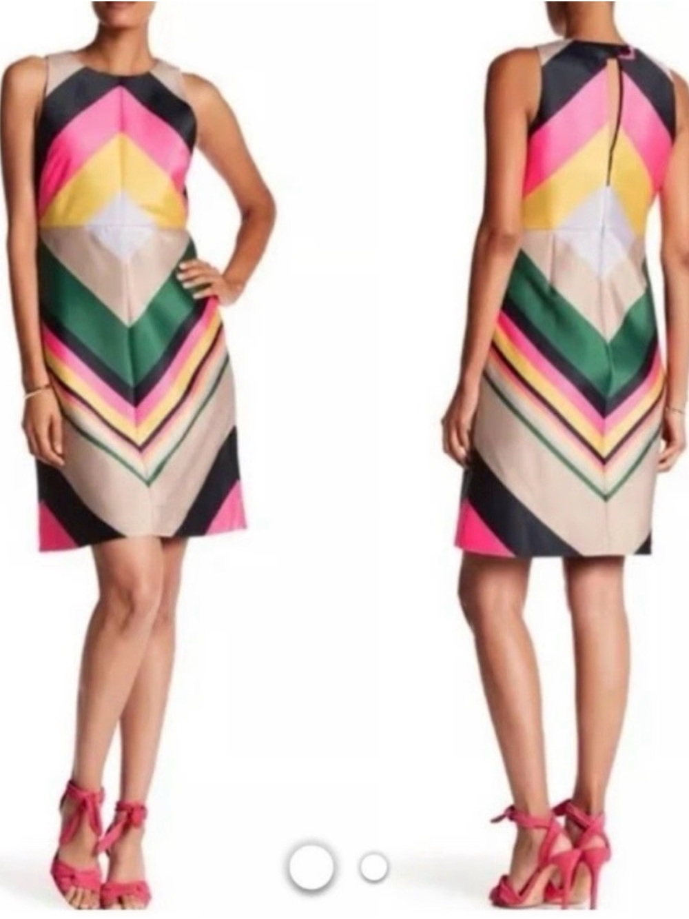J. Crew Sleeveless Chevron Shift Dress in Hot Pink, Yellow & Green